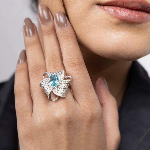 Azure Wave Statement Ring - Gold Era 