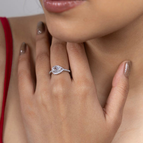 Radiant Pear Halo Ring - Gold Era 