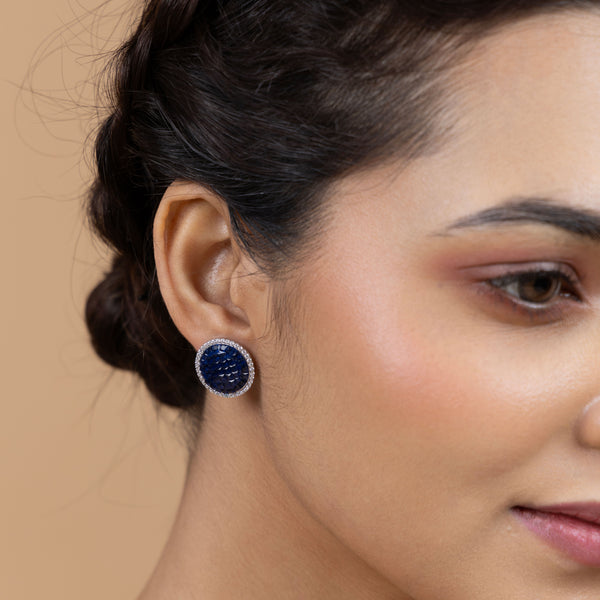 Midnight Sapphire Halo Earrings - Gold Era 