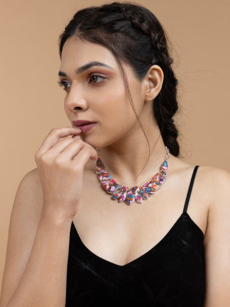 Multicolor Mosaic Statement Necklace - Gold Era 