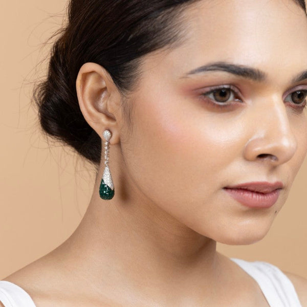 Green Teardrop Dangling Earrings - Gold Era 