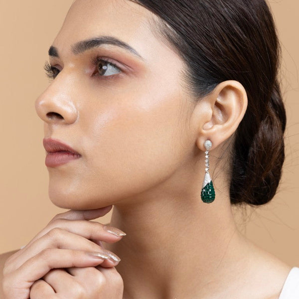 Green Teardrop Dangling Earrings - Gold Era 