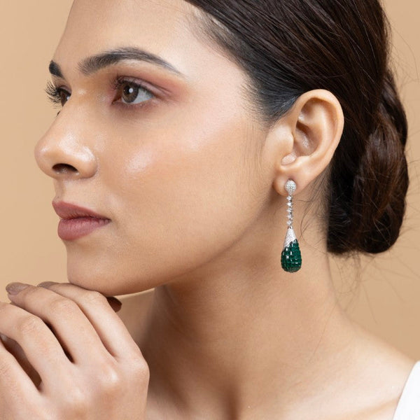 Green Teardrop Dangling Earrings - Gold Era 