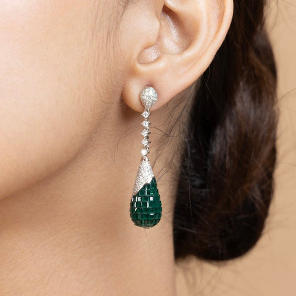 Green Teardrop Dangling Earrings - Gold Era 