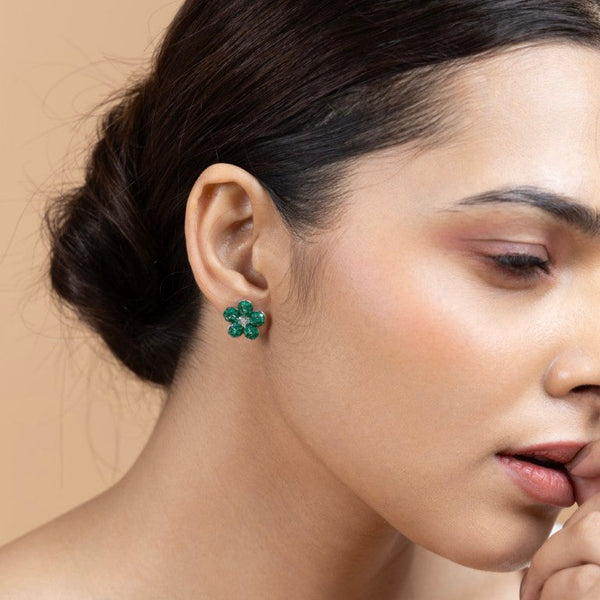 Green Flower Stud Earrings in Sterling Silver - Gold Era 