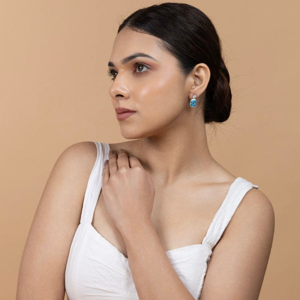 Aquamarine Blue Crystal Stud Earrings in Sterling Silver - Gold Era 