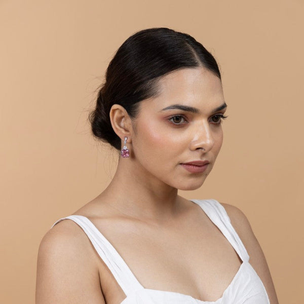 Pink Crystal Drop Earrings in Sterling Silver - Gold Era 