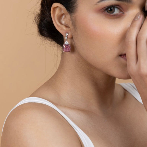 Pink Crystal Drop Earrings in Sterling Silver - Gold Era 