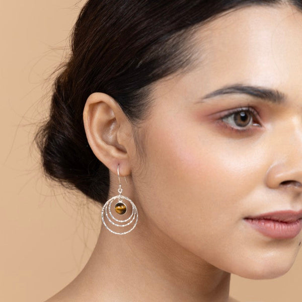 Tiger Eye Silver Hoop Earrings - Gold Era 