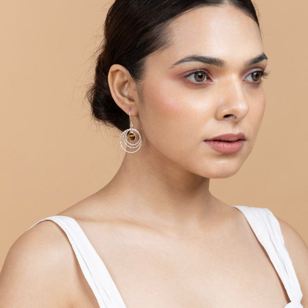Tiger Eye Silver Hoop Earrings - Gold Era 