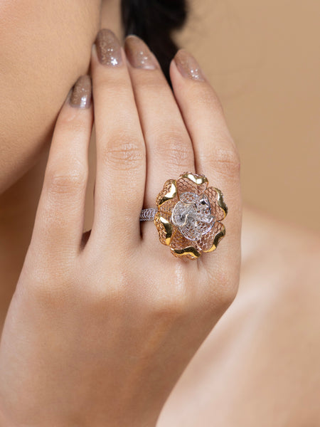 Golden Blossom Mesh Ring